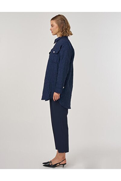 Kayra Рельєфний візерунок Сорочка Комір Піджак Темно-синій