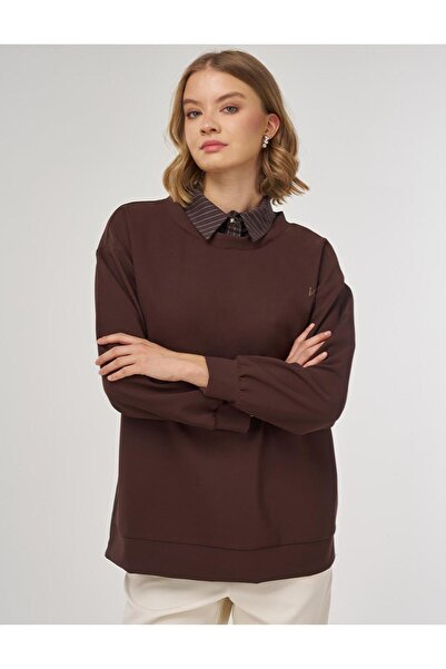 KYR Shirt Detailed Sweatshirt Dark Brown