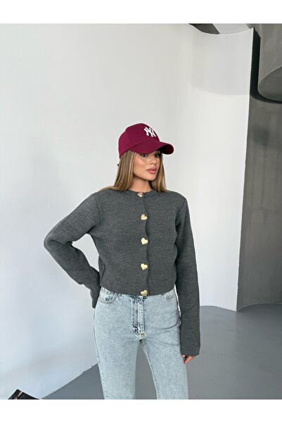 MATTİ MODA Women's Knit Cardigan & Jacket with Heart Button Detail