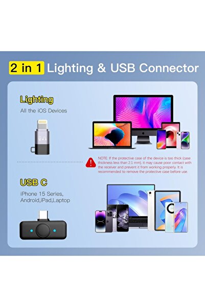 Yelajoy 2 Pack Lapel Wireless Bluetooth Microphone,with Charging Case,Noise Reduction,with Lightning/USB-C