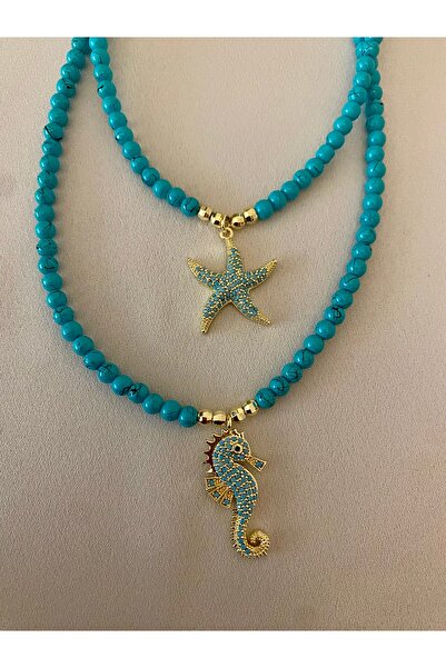 Emira Luxe Accessories Mavi Boncuklu Deniz Atı Zarif Kolye