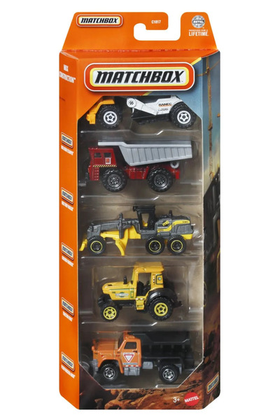 mattel Matchbox set of 5 metal construction cars, scale 1 to 64, children ages 3 to 12