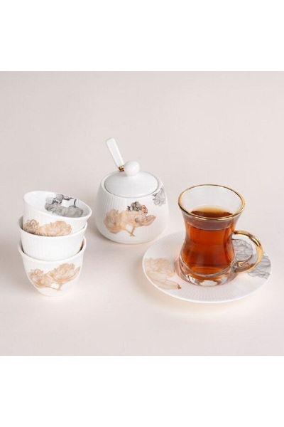 LA MESA white glass and porcelain coffee and tea cups set 21 pcs