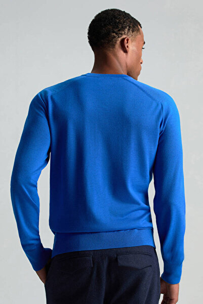 Hemington Merino Yün Mavi Bisiklet Yaka Triko