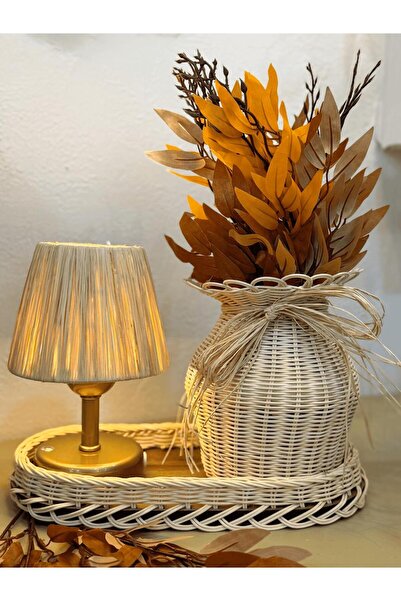 Maison Avf 4’lü Rafya Turuncu Sonbahar Yaprak Dalı Seti