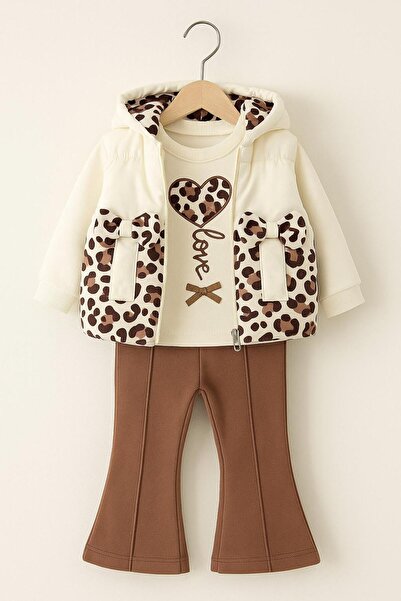 RAPAPA Kız Bebek 3’lü Takım –Sweatshirt, Yelek ve Pantolon 05213 K