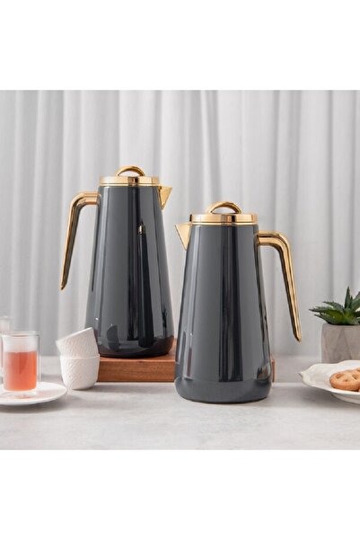 Dallaty set of 2 steel vacuum flask black & gold