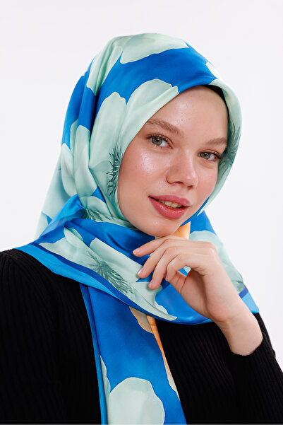 tarzınısec Eșarfă din satin din șifon cu model Ocean Flower - 100x100 cm