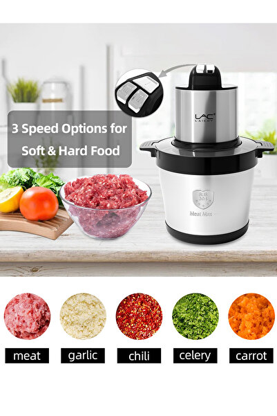 LAC LAICHY 8L Large Capacity Chopper,1500W,3 Speeds,4 Bi-Level Blades,For Meat,Onion,Vegetables,Fruits