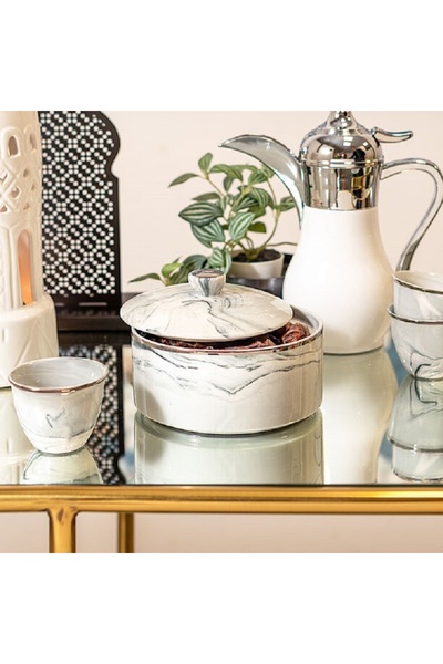 Dallaty La Mesa blue silver marble date bowl with lid 13*9 cm