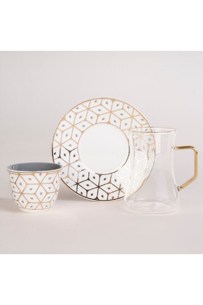 Dallaty grey and gold porcelain tea and coffee cups set 18 pcs