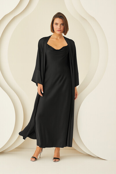 NBB Black Long Satin Dressing Gown