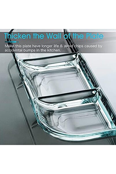 devigo Bölmeli Cam Tabak - 3 Bölmeli Şeffaf Dayanıklı Servis Tabağı kişisel kahvaltı tabağı