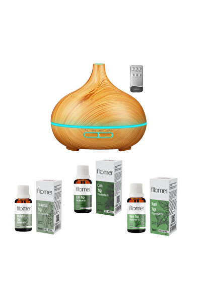 Fitomer Aromatherapy Set (Pine + Eucalyptus + Mint + Diffuser 550 ml Light Wood)