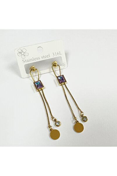 Perissy Gold Color Dangle Stone Steel Earrings