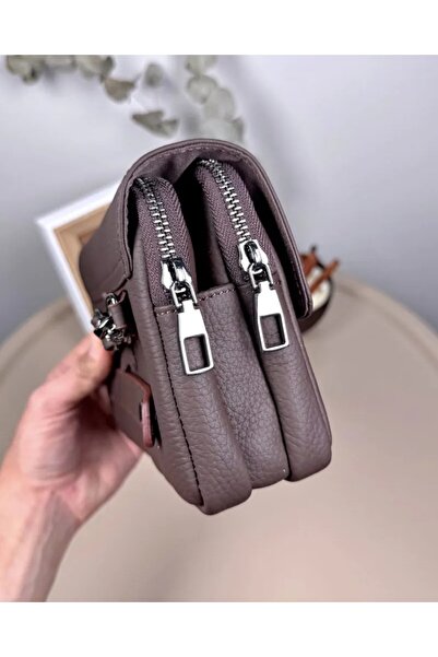 Fil Deri Genuine Leather Large Handbag with Zipper and Wrist Strap 2107