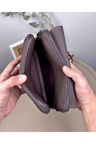 Fil Deri Genuine Leather Large Handbag with Zipper and Wrist Strap 2107