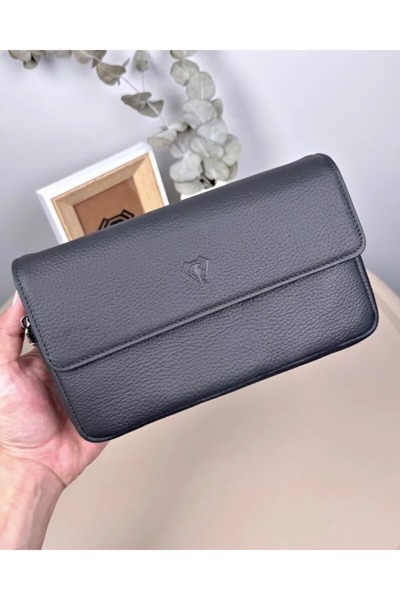 Fil Deri Genuine Leather Large Handbag with Zipper and Wrist Strap 2107