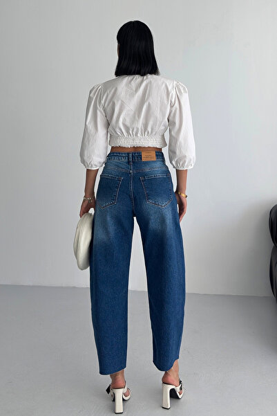 DPARİS Pantaloni de denim largi cu talie înaltă