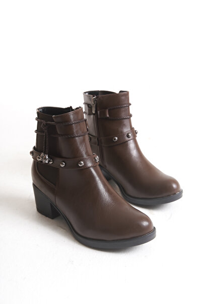 leopar by çetinay Kadın Western Kovboy Kahverengi Topuklu Deri Bot | Fermuarl...