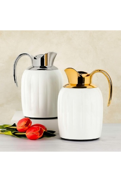 Dallaty Pumpk steel vacuum flask white & chrome 1L