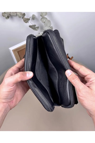 Fil Deri Genuine Leather Large Handbag with Zipper and Wrist Strap 2107