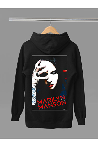 MAGORS Hanorac rock cu glugă din bumbac imprimat MARILYN MANSON, cu mânecă lungă, cu 3 fire