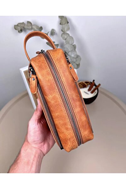 Fil Deri Genuine Leather Large Handbag with Zipper and Handle Strap 2106