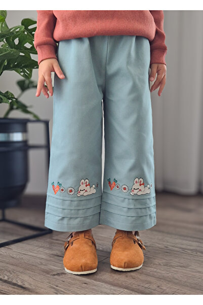 BALKABAĞI Kawaii Tavşan Nakışlı Kız Çocuk Gabardin Pantolon