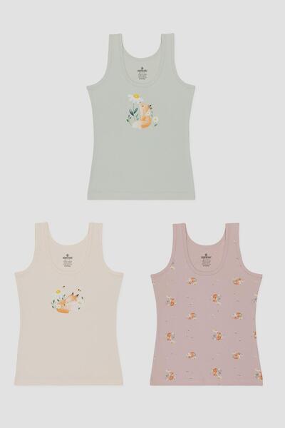 BAYKAR Girl's Cotton Thick Strap Colorful Printed Classic Undershirt 3-Pack 4840 Colorful