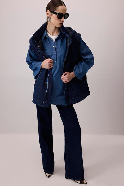 Touché Privé Denim Effect Shirt Collar Tunic