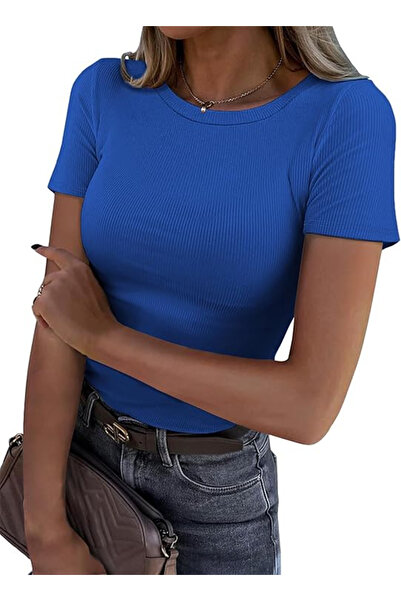 OEM Tricou de vară cu dungi, slim fit, guler rotund, mâneci scurte, elastic, mărimea L, albastru