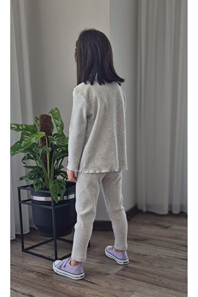 BALKABAĞI Karmelanj Striped Turtleneck Label Detailed 2-Piece Ribbed Leggings Set (2-9 Years Old)