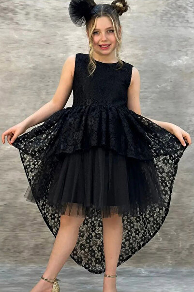 LilyMoon Детска вечерна рокля от дантела с флорални мотиви и слоеве от тюл