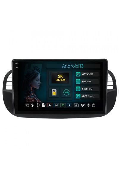 HUB64 Navigatie 2K Fiat 500 (2007-2014), 4GB RAM, Octacore, Slot Sim 4G