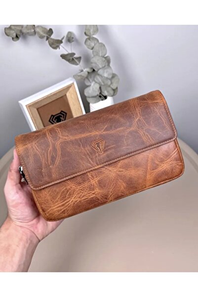 Fil Deri Genuine Leather Large Handbag with Zipper and Wrist Strap 2107