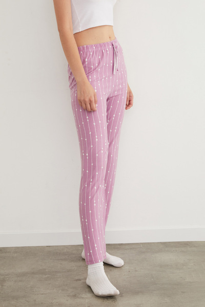 Fulla Moda Çizgili Süet Pijama Altı