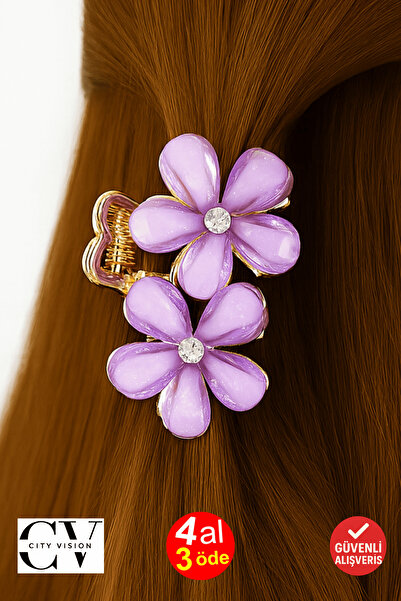 cityvision مشبك معدني على شكل زهرة من الحجر الأرجواني مقاس 4 سم