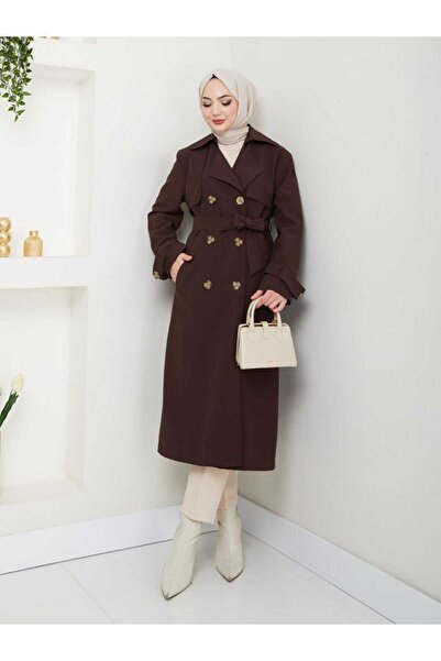 B.HE.Z Amazon Linen Fabric Below-The-Knee Lined Slit Trendy Trench Coat Dark Brown