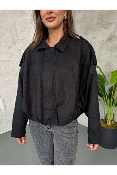 Elif Özbey Butik Black Suede Premium Bomber Jacket