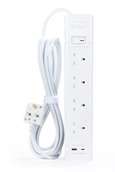 Alfanar Power Extension Cord, 13A, 4 Sockets, 5M, White