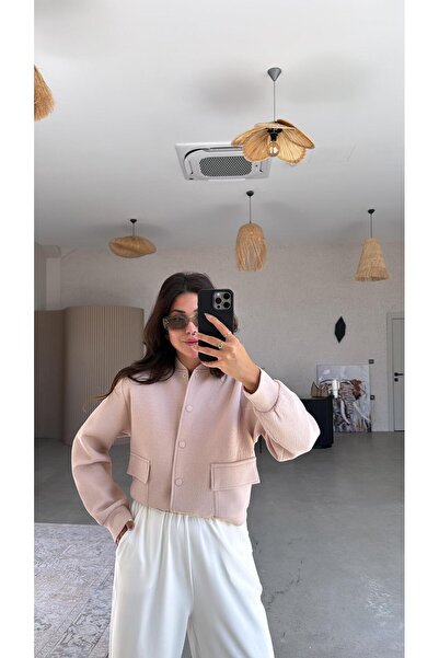 Buket Teke Beige Jacquard Bomber Jacket