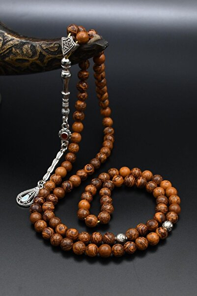 Prestige سبحة من حجر الجاسبر الطبيعي 99 حبة مع شراشيب معدنية 6 مم قطع كروي 902272