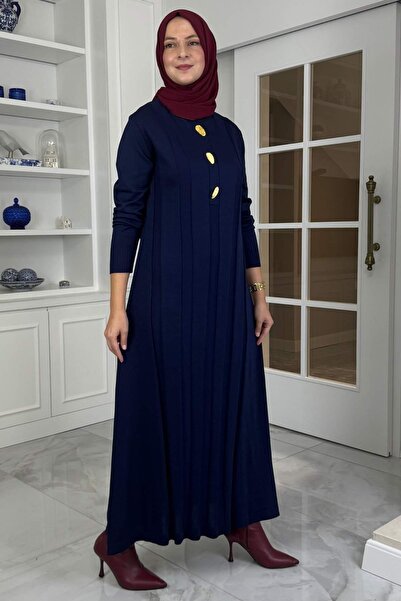 Rabia Şamlı Yaprak Triko Elbise Lacivert