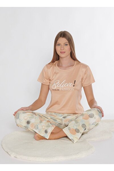 OMODAM Women's Patterned Viscose Fabric Short Sleeve Pajama Set