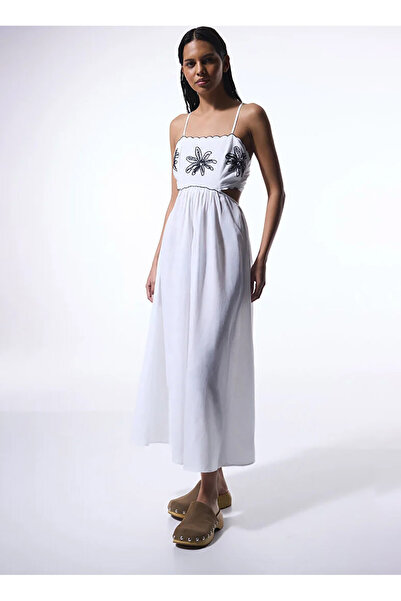 Penti Düz Yaka Beyaz Midi Kadın Elbise PL5Z43YD25IY