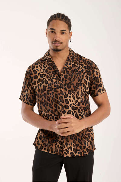 İLKCET MODA Ανδρικό πουκάμισο με λεοπάρ σχέδιο