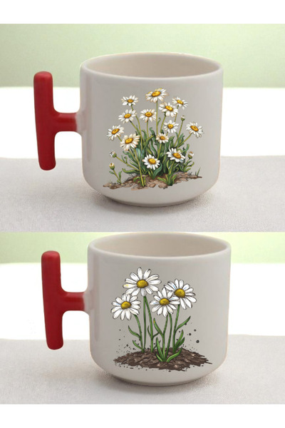 lili hediyelik طقم من كوبين للاتيه مطبوع عليه زهور الأقحوان - هدية للأطفال، ه...