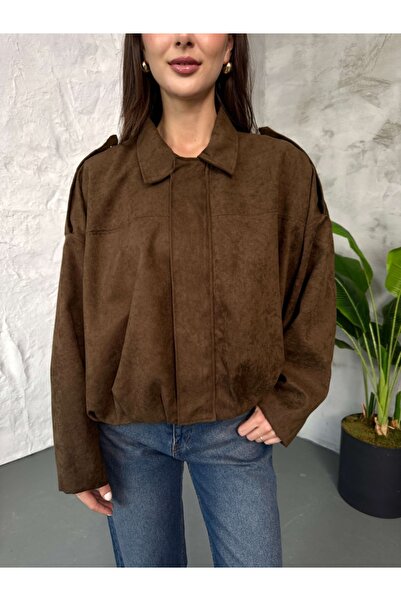 Elif Özbey Butik Brown Suede Premium Bomber Jacket