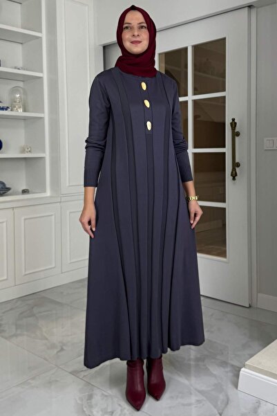 Rabia Şamlı Φόρεμα Πλεκτό Φύλλο Ανθρακίτη